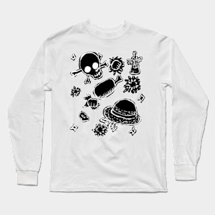 White Background Black Luffy Themed Pattern Long Sleeve T-Shirt